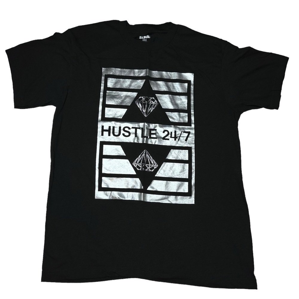 SUNA Hustle 24/7 Black Graphic Short Sleeve 100% Cotton T-Shirt Men’s Size‎ L